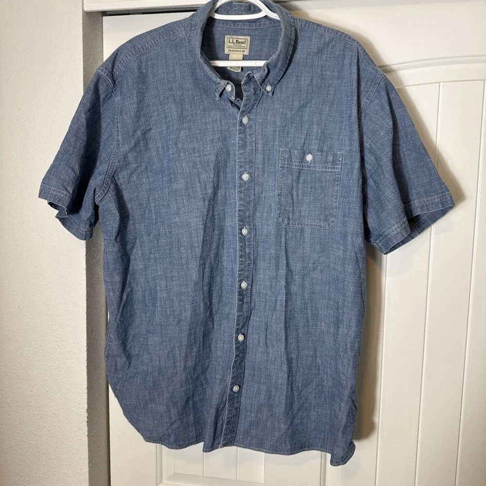 LL Bean Traditional Fit Denim Short Sleeve Button Down XXL-Regular